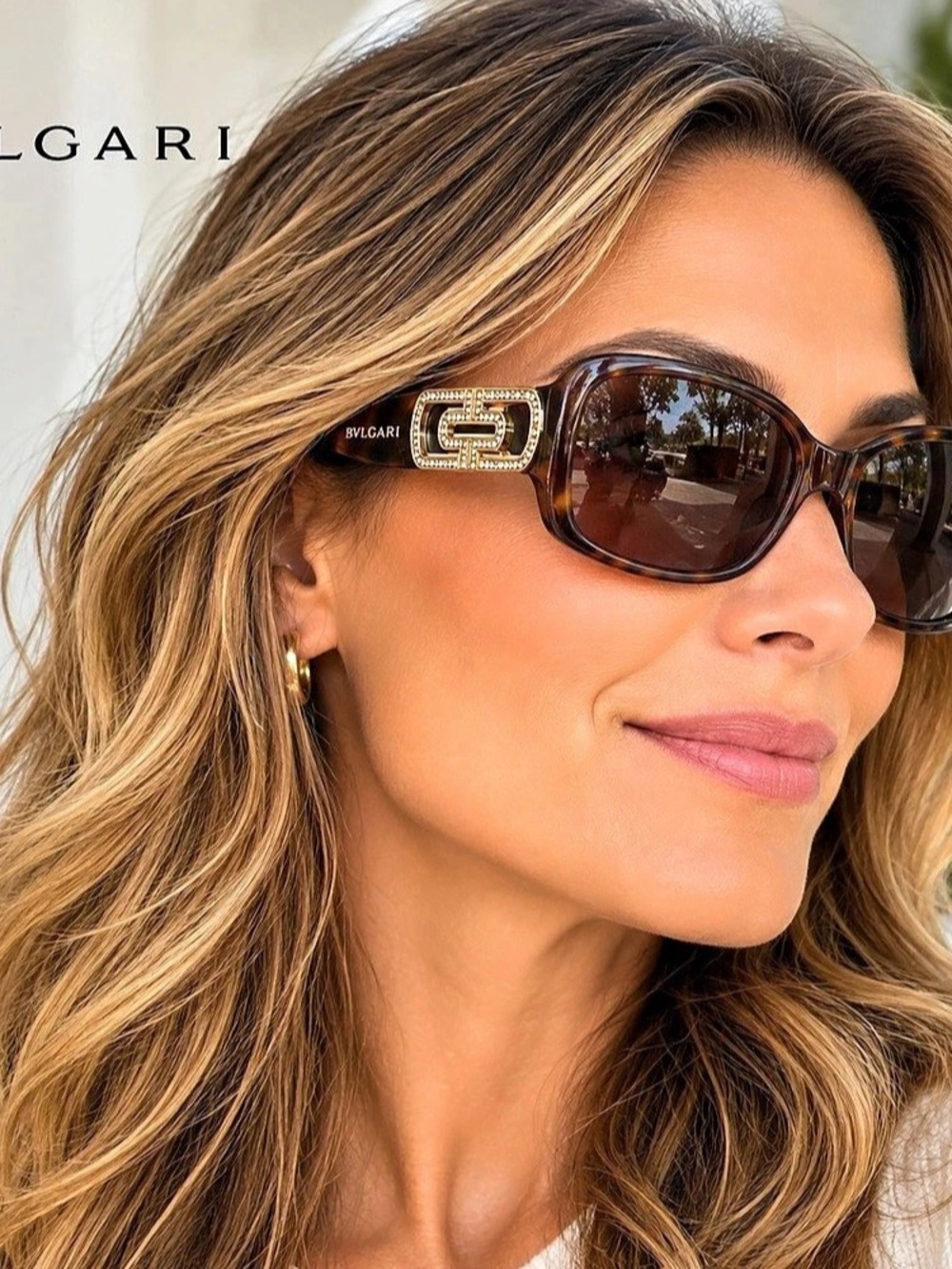 BVLGARI 8016-B Tortoise Rhinestone Sunglasses Brown Sunglasses